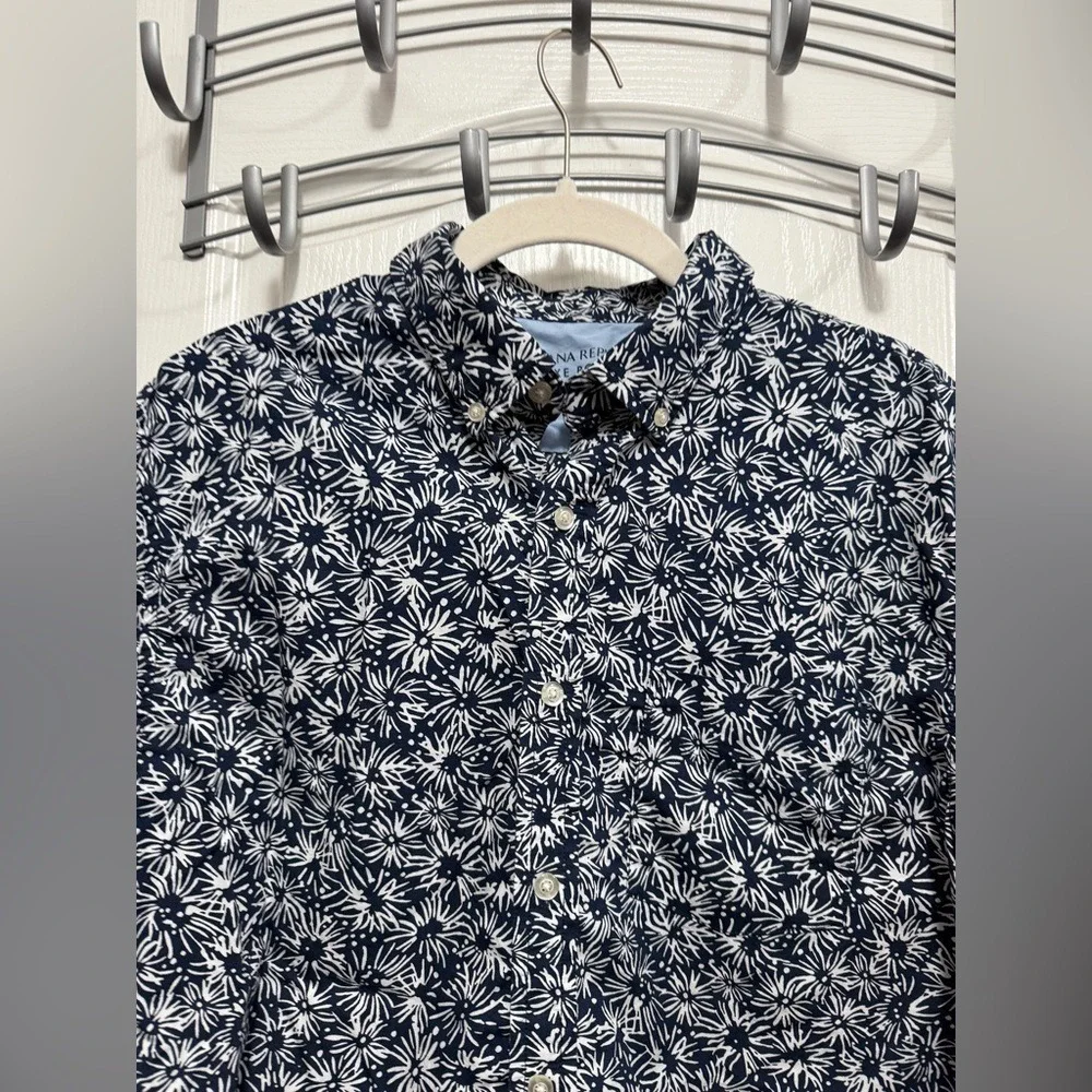 Banana Republic Men's m Slim-fit Luxe Poplin Shirt Navy white Fourth of July EUC